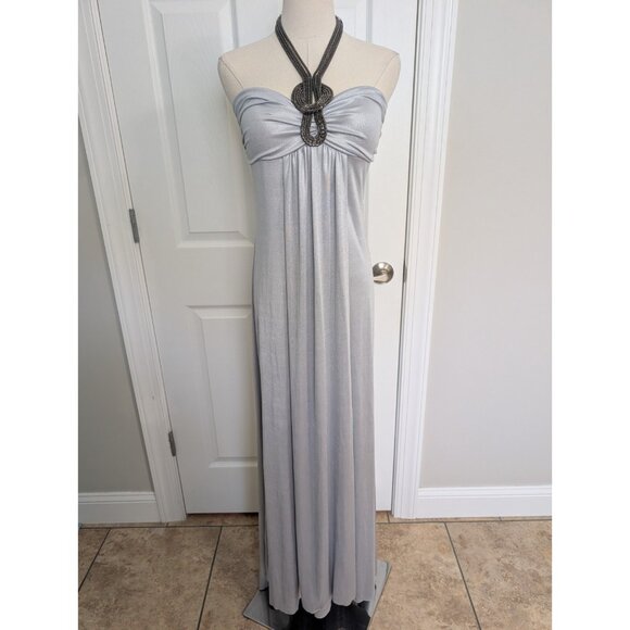 Vtg My Michelle Empire Halter Maxi Gown Sz M Silver Y2K Whimisigoth Fairy - Picture 2 of 16